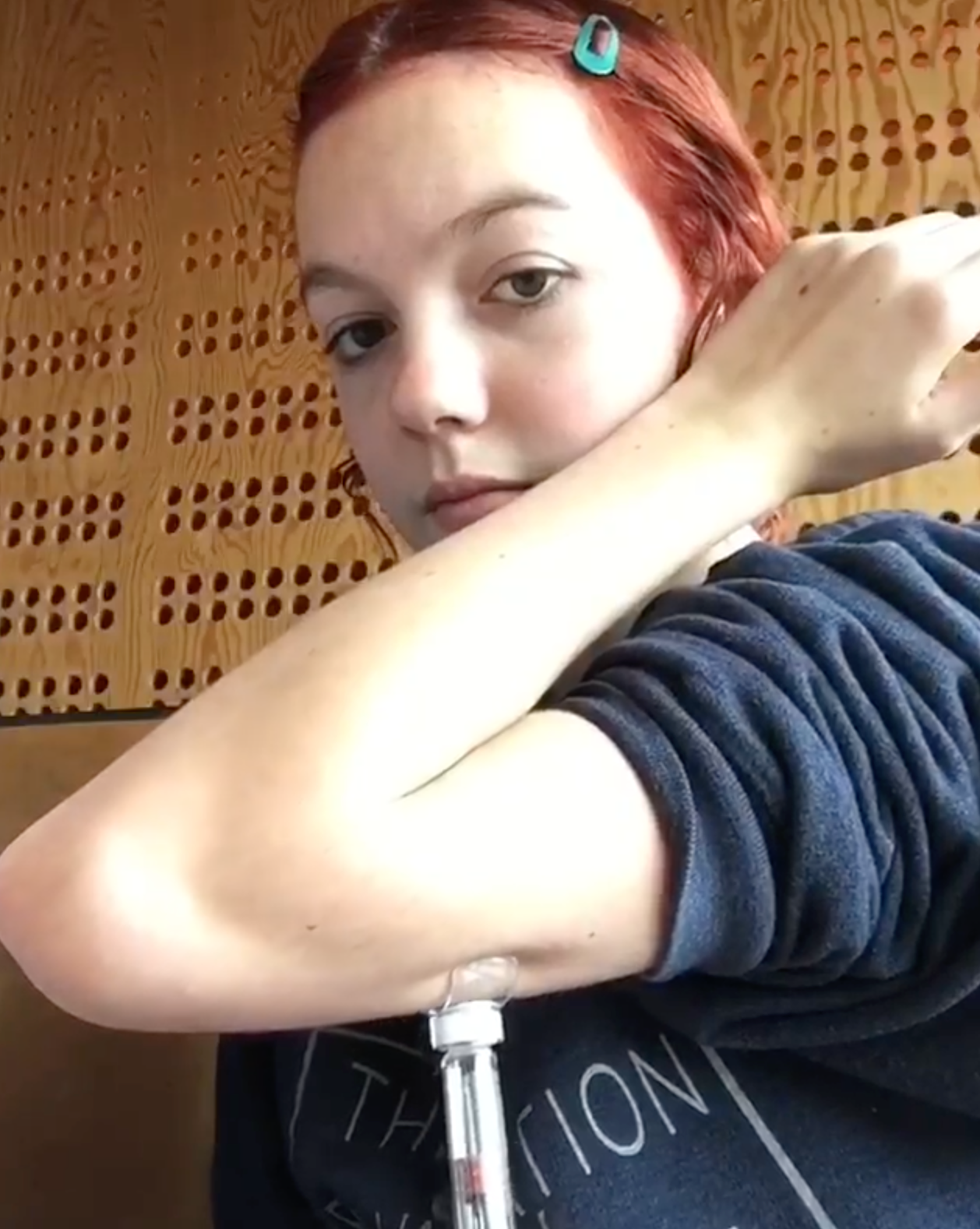Satisfied Steady Shot user injecting insulin in their arm with ease and comfort. A reusable diabetes tool designed to improve injection site rotation and enhance the overall injection experience.