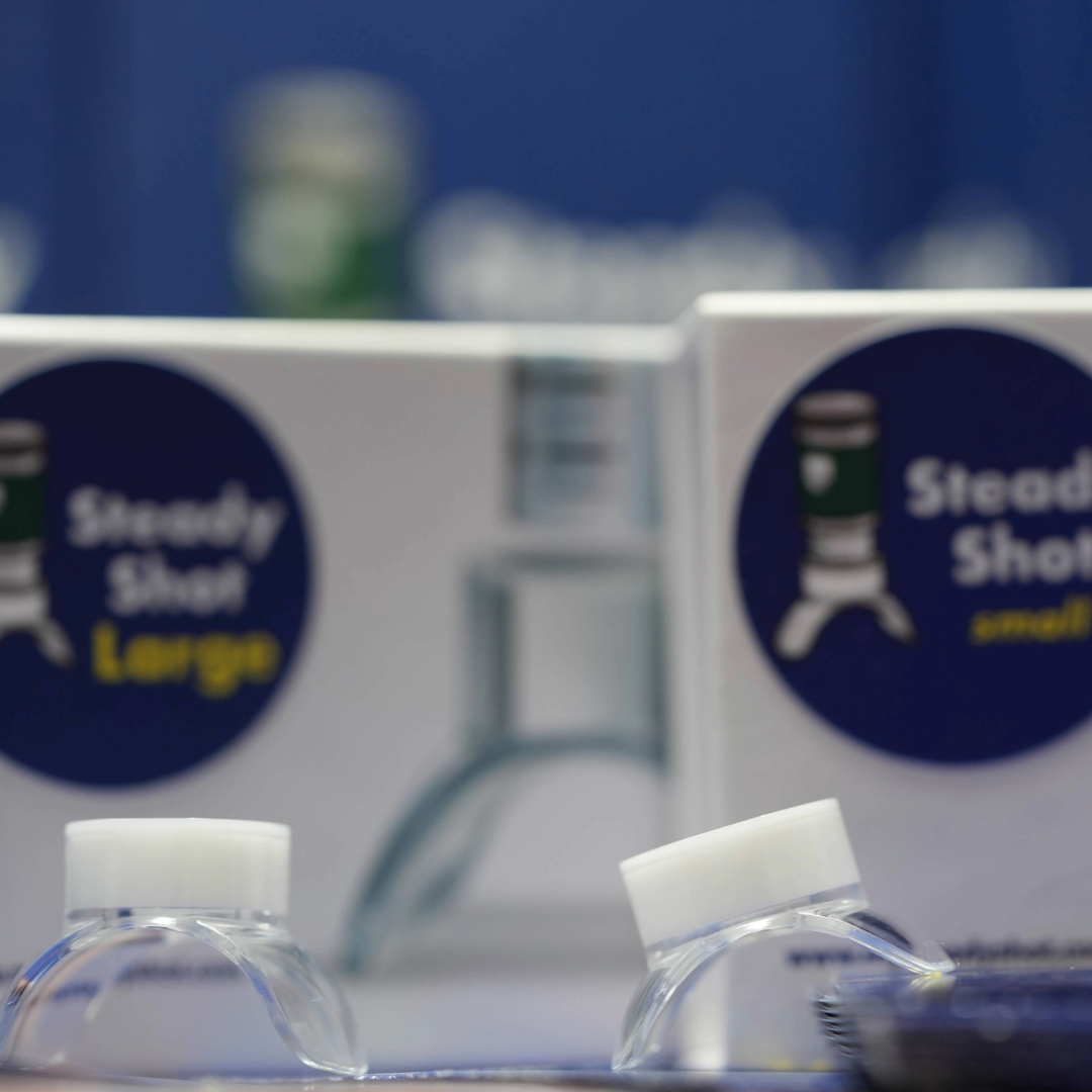 Steady Shot large and small sizes displayed together. Reusable tools for diabetics that simplify insulin injection site rotation, improving comfort and diabetes management.