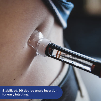 Steady Shot ensuring stabilized 90-degree angle insertion for an easy and accurate abdomen injection. A reusable tool that improves comfort and precision for diabetics during insulin injections.